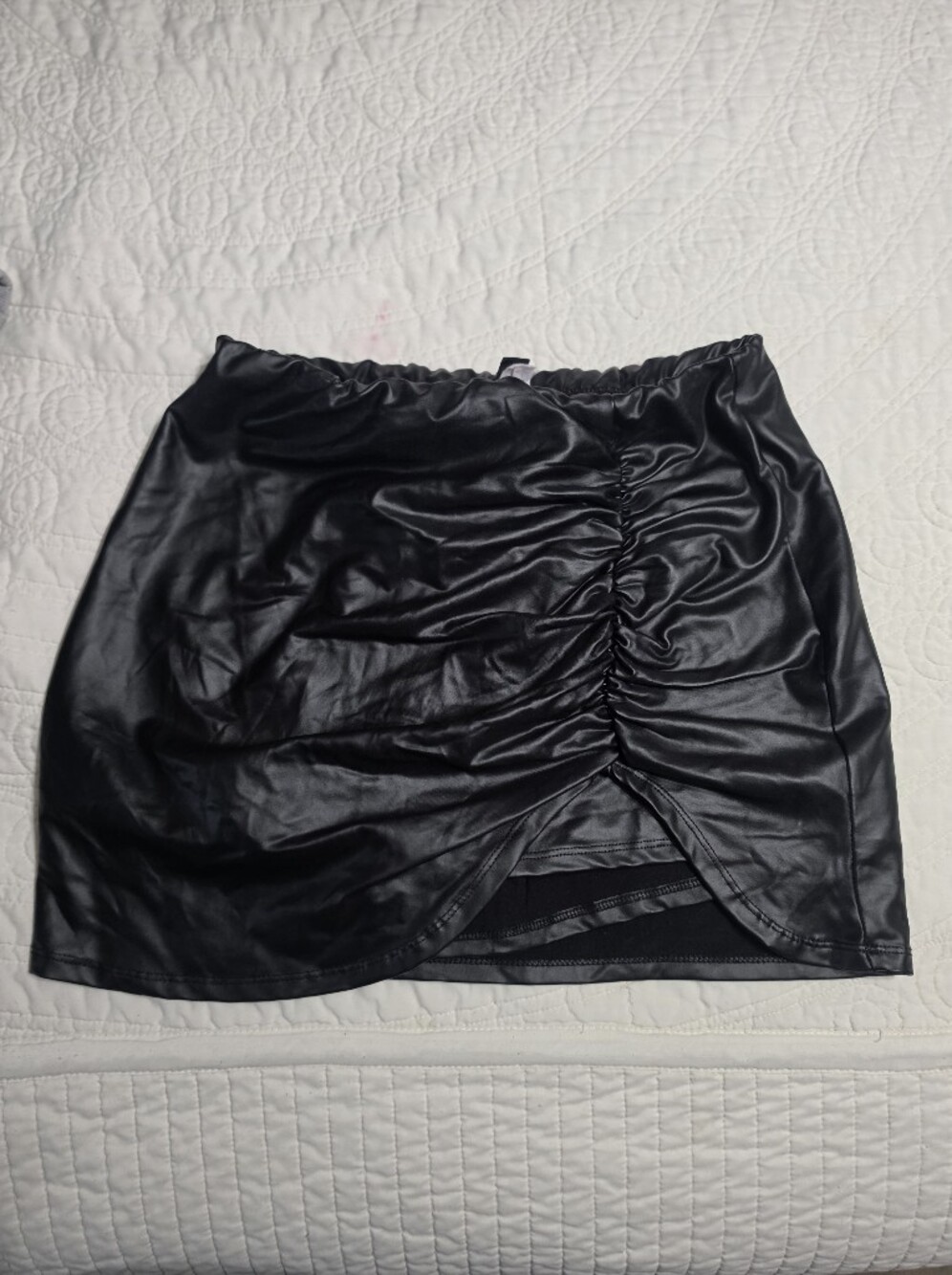 Windsor Black Faux Leather Ruched Mini Skirt